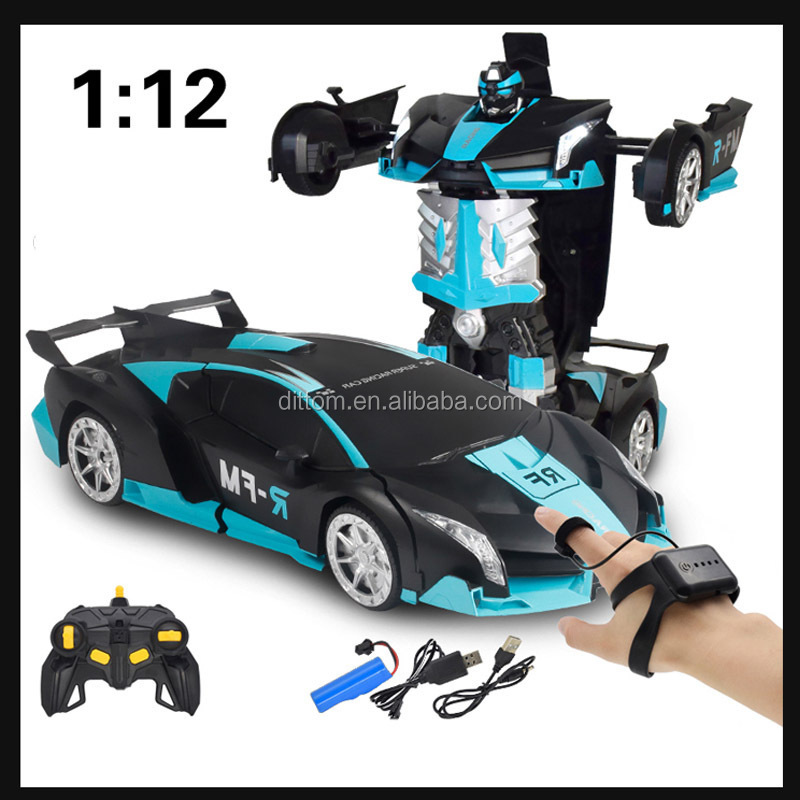 Gesture Control 1key Deforming Stunt Robot Car 2.4G 1:12 Watch Control Sports Racing Car Robot toys