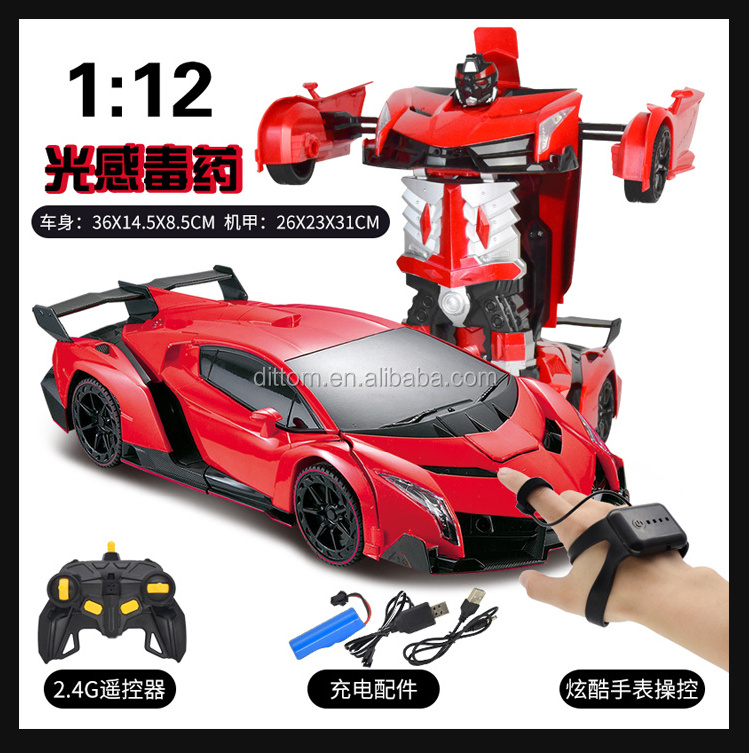 Gesture Control 1key Deforming Stunt Robot Car 2.4G 1:12 Watch Control Sports Racing Car Robot toys