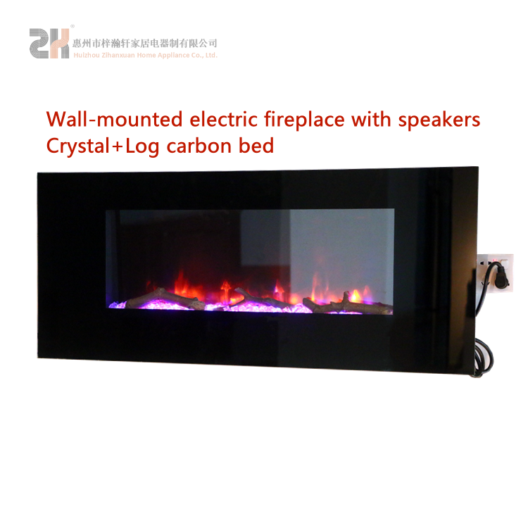 42-inch straight face full-screen glass decoration modern flame wall mounted LED electric fireplace with speakers