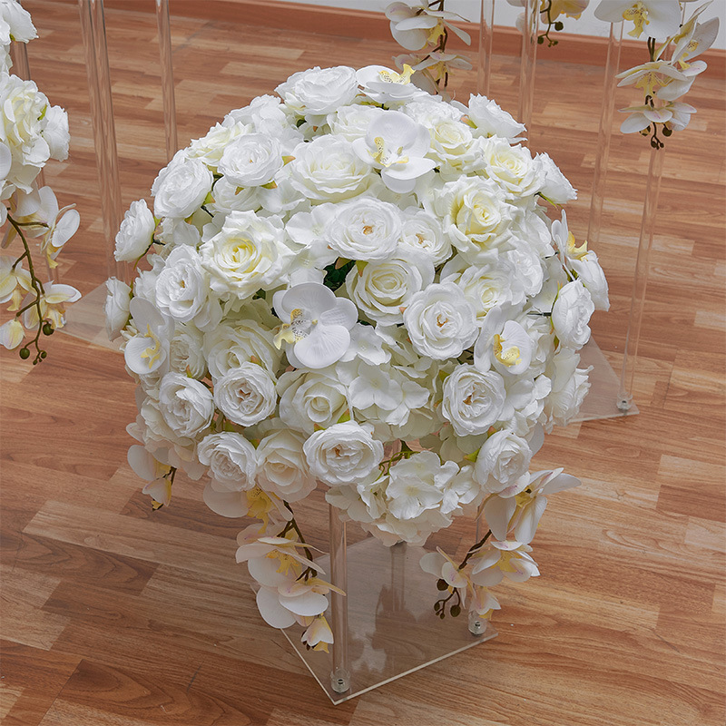 Wedding arrangement silk flower big white blush pink rose orchid artificial flower ball wedding centerpiece