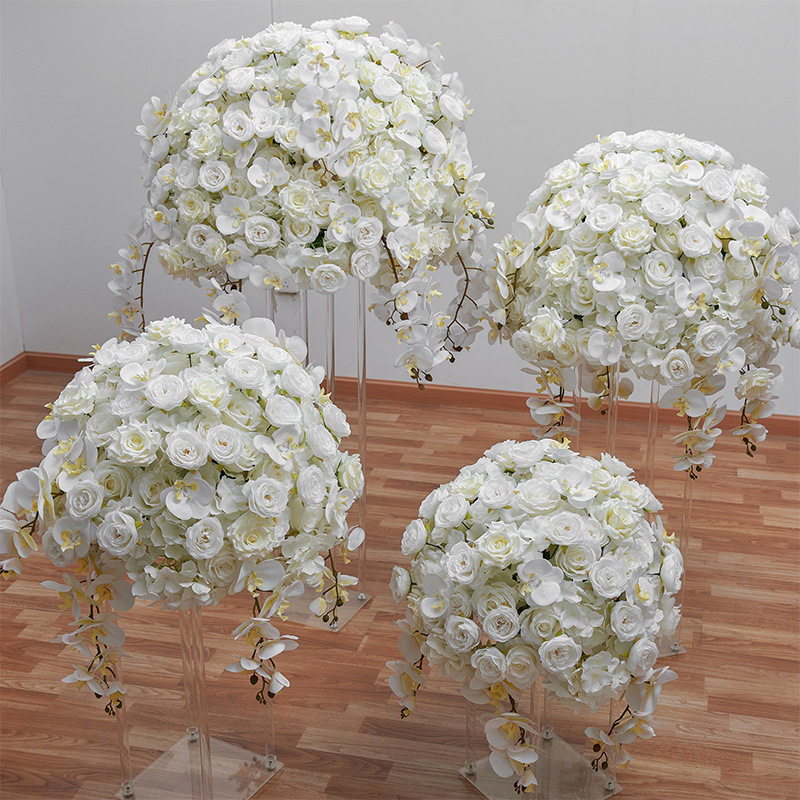 Wedding arrangement silk flower big white blush pink rose orchid artificial flower ball wedding centerpiece