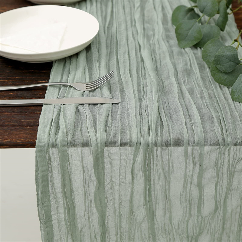 wholesale handmade cloth dinner decoration banquet party wedding cotton sage green gauze cheesecloth table runner 90x300cm