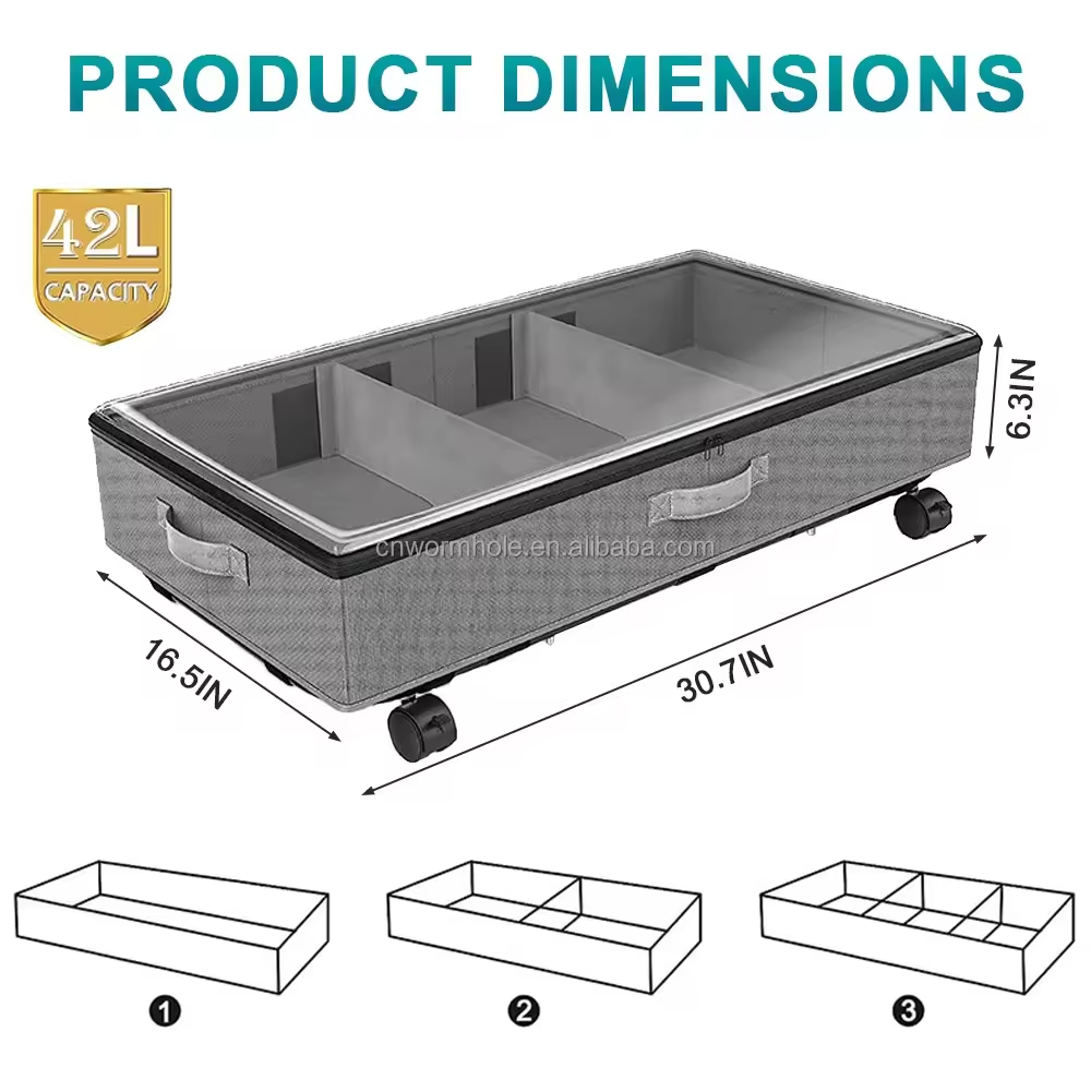 Under Bed Storage Container Drawer Rolling Underbed Clothe organizer storage with Wheels for Clothes