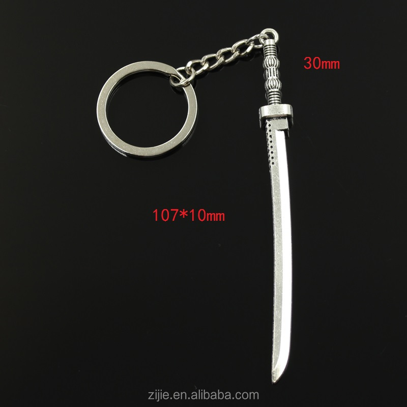 Fashion 30mm Key Ring Metal Key Chain Keychain Jewelry Antique Silver Plated samurai sword 107*10mm Pendant