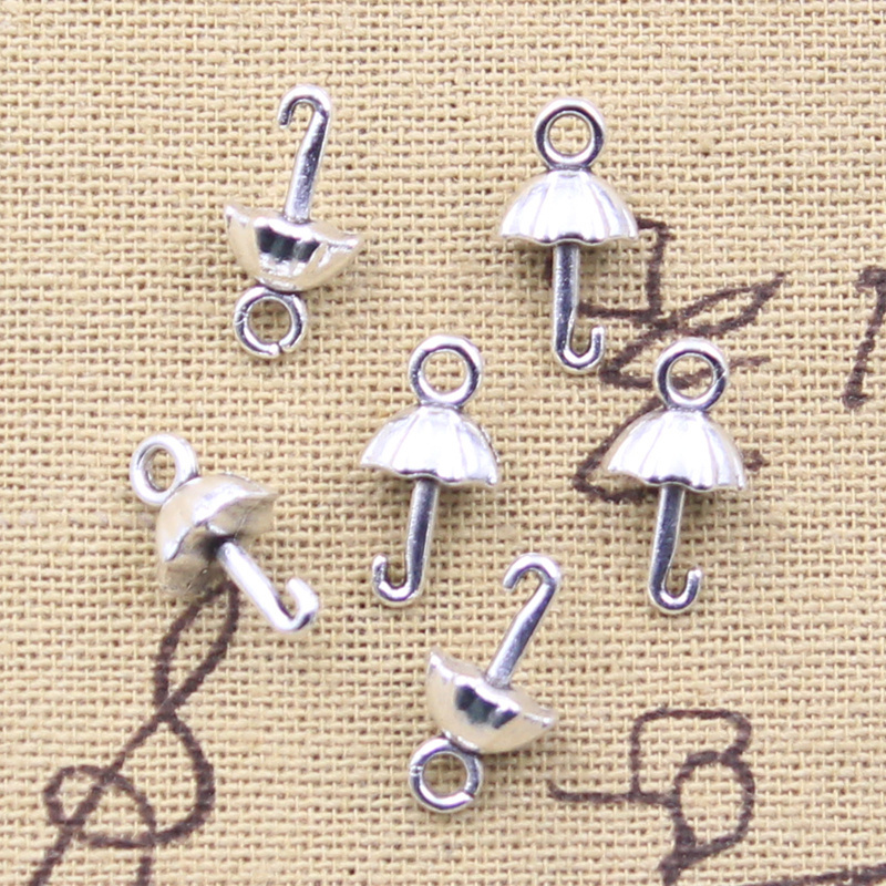 Umbrella Parasol Charms Antique Silver Color Alloy Charms Pendant For Jewelry Making 15x8x6MM