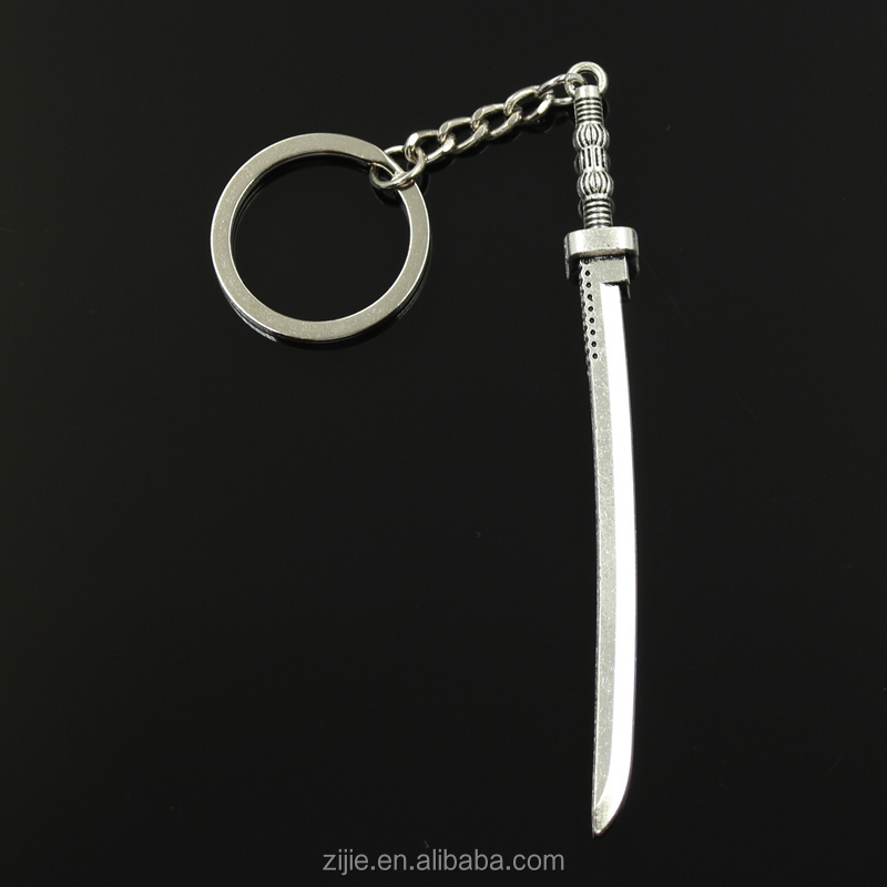 Fashion 30mm Key Ring Metal Key Chain Keychain Jewelry Antique Silver Plated samurai sword 107*10mm Pendant