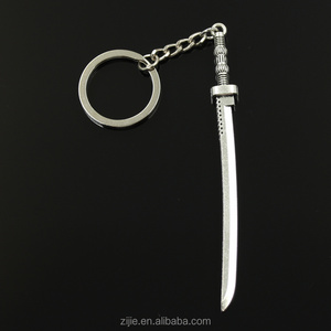 Fashion 30mm Key Ring Metal Key Chain Keychain Jewelry Antique Silver Plated samurai sword 107*10mm Pendant