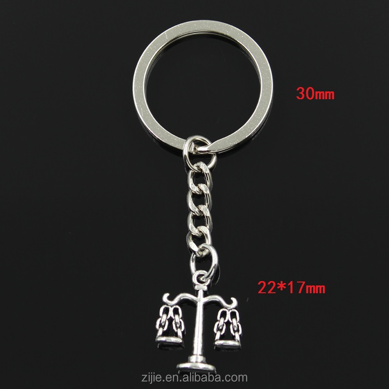 Keychain 22*17mm libra scales of justice Pendants DIY Men Jewelry Car Key Chain 30mm Ring Holder Souvenir For Gift