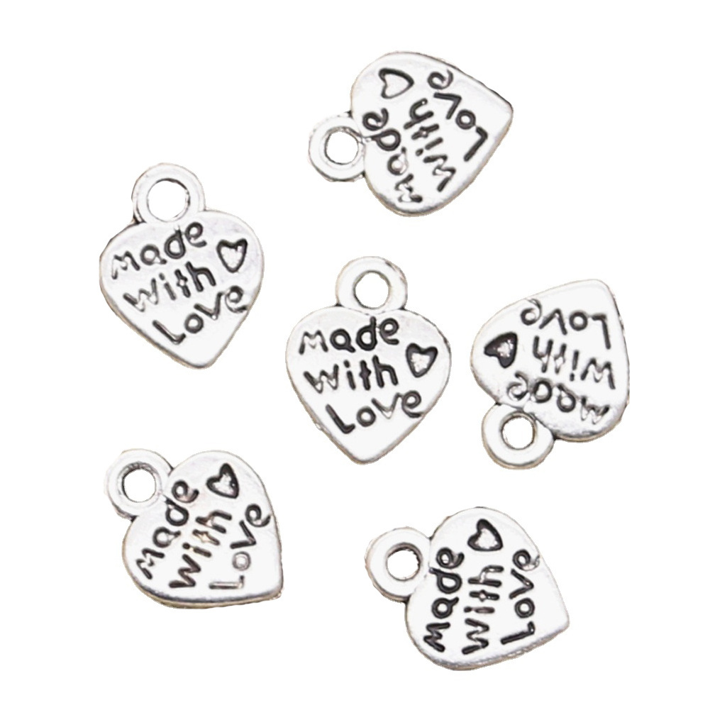 Charms heart made with love 12x10mm Antique Silver Color Pendants Making DIY Handmade Tibetan Finding Jewelry