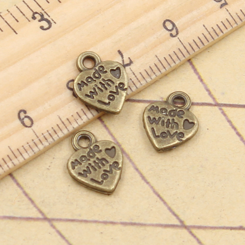 Charms heart made with love 12x10mm Antique Silver Color Pendants Making DIY Handmade Tibetan Finding Jewelry