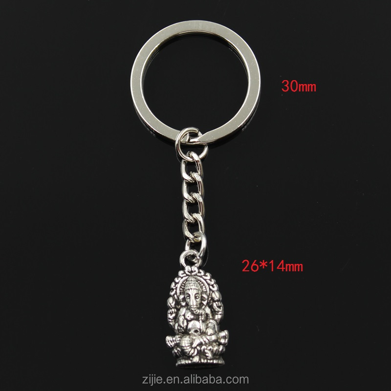 Keychain 26*14mm Ganesha elephant buddha Pendants DIY Men Jewelry Car Key Chain 30mm Ring Holder Souvenir For Gift