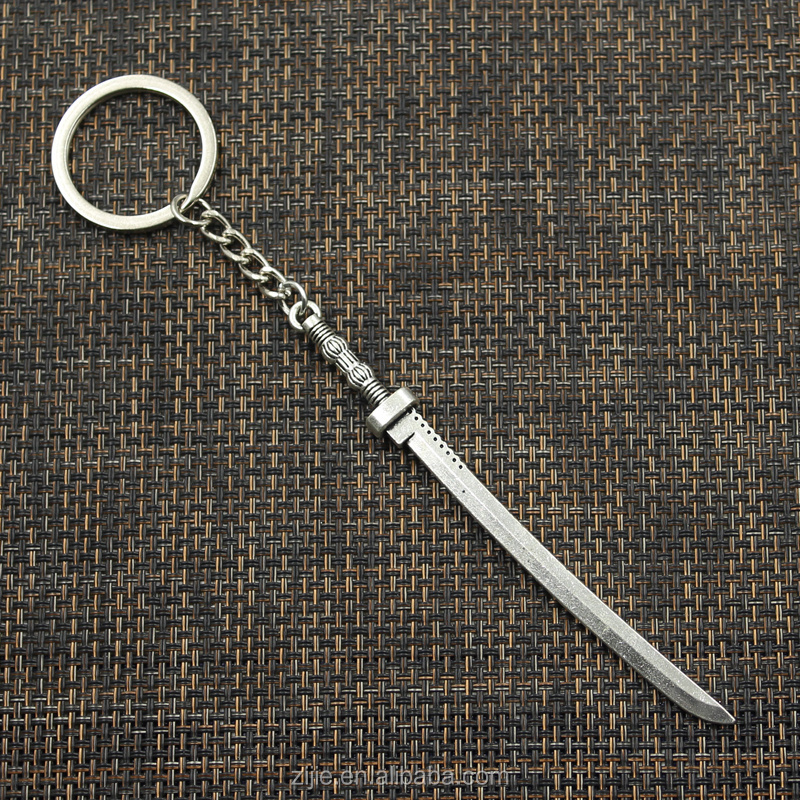 Fashion 30mm Key Ring Metal Key Chain Keychain Jewelry Antique Silver Plated samurai sword 107*10mm Pendant