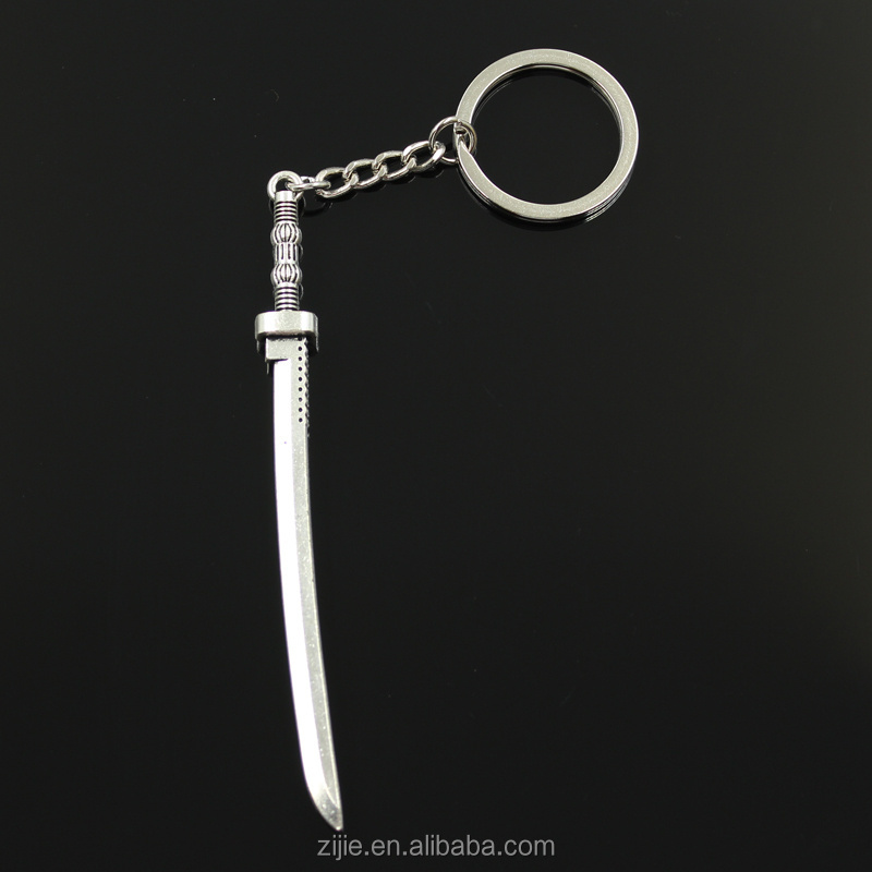 Fashion 30mm Key Ring Metal Key Chain Keychain Jewelry Antique Silver Plated samurai sword 107*10mm Pendant