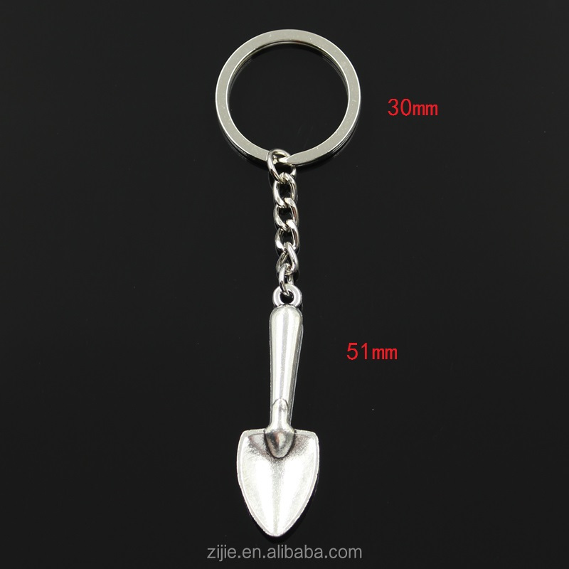 Keychain 51mm shovel spade trowel gardening Pendants DIY Men Jewelry Car Key Chain 30mm Ring Holder Souvenir For Gift