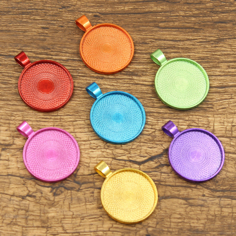 7 Color Cabochon Pendant Trays Round Bezel Blanks for Necklace DIY Jewelry Making Supplies Fits 25mm Glass Cabochon