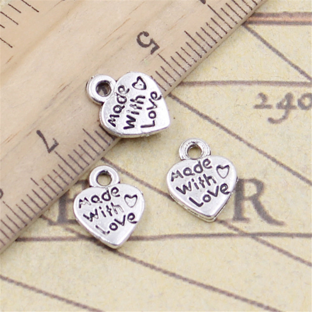 Charms heart made with love 12x10mm Antique Silver Color Pendants Making DIY Handmade Tibetan Finding Jewelry