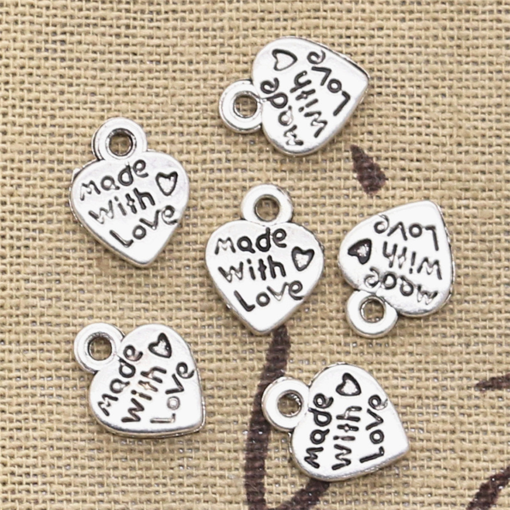 Charms heart made with love 12x10mm Antique Silver Color Pendants Making DIY Handmade Tibetan Finding Jewelry