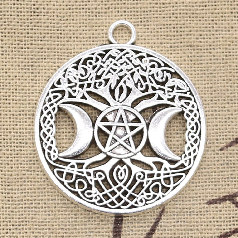 Charms Tree of Life Norse Viking Moon star 39x34mm Antique Silver Color Pendants Making DIY Handmade Tibetan Finding Jewelry