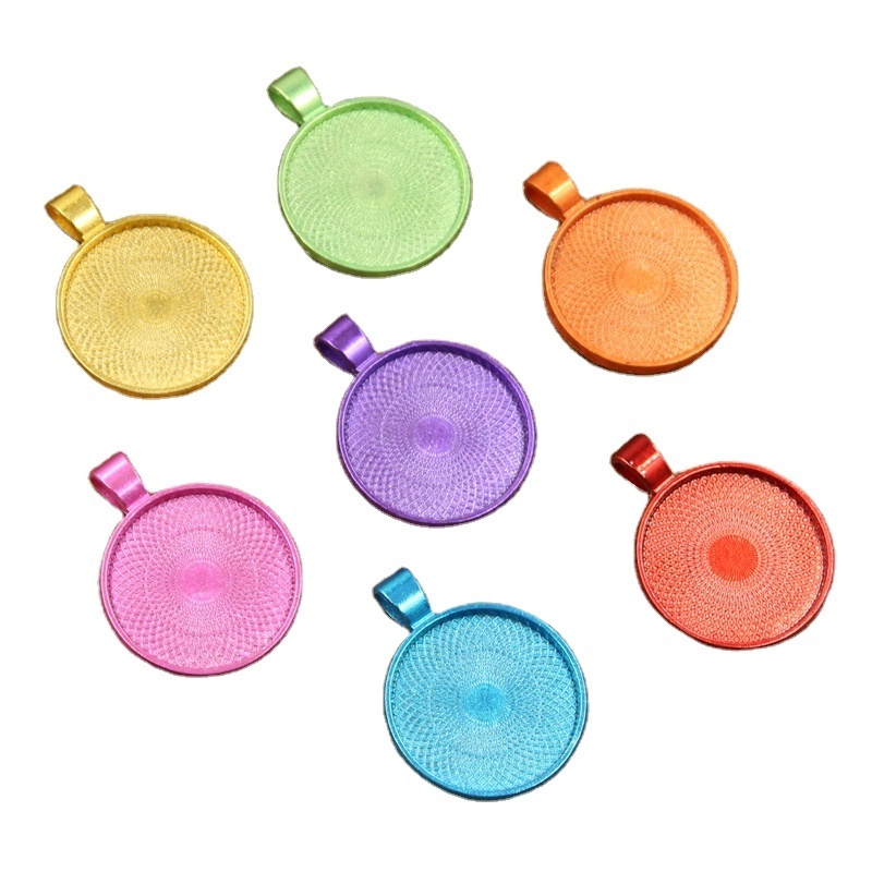 7 Color Cabochon Pendant Trays Round Bezel Blanks for Necklace DIY Jewelry Making Supplies Fits 25mm Glass Cabochon