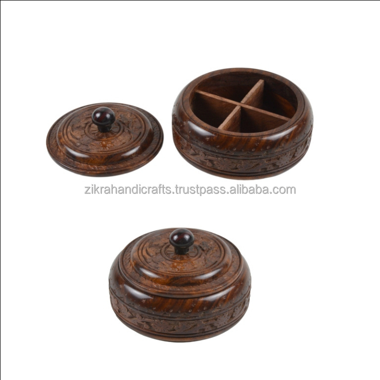 Mini Storage Box Wooden Design Round Pot With Lid Best For Dry Fruits Candy Bins Chocolate Storage Containers