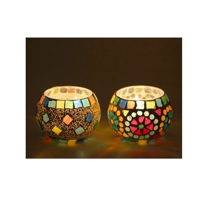 Elegant Glass Mint Colorful Tea Light Holder Luxurious Addition Mosaic Candle Holders High Quality Votive Bulk Supplies