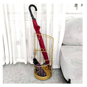 Gold Wrought Iron Umbrella Stand Free Standing umbrella holder for entryway Customized Logo Simple And Antique Look