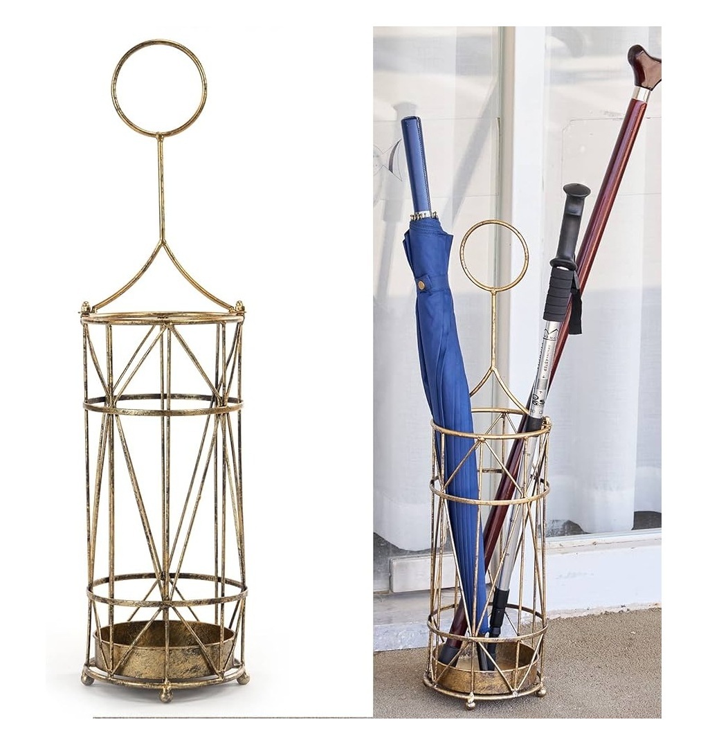 Superior Quality Gold Metal Brass Umbrella Stand Storage Rack Holder Display Indoor Office Hotel Umbrella Stand Low Cost