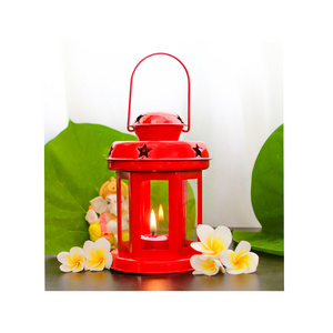 Red Painted Salsa Lanterns Wholesale Design Best Hanging Mini Iron Candle Lanterns Standard Colored Tea Light Holder Lanterns