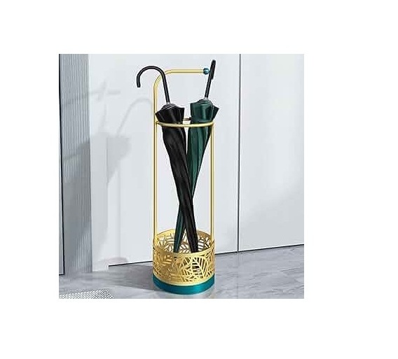 Trendy 2023 Umbrella Stand Wrought Iron Solid Metal Storage Rack Big Stand Gold Color Umbrella Holder Made in India