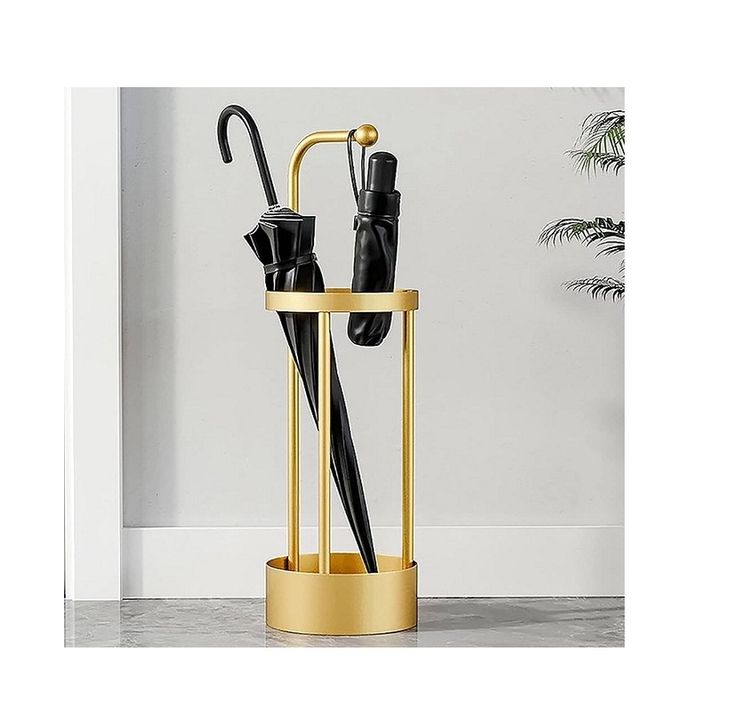 Trendy 2023 Umbrella Stand Wrought Iron Solid Metal Storage Rack Big Stand Gold Color Umbrella Holder Made in India