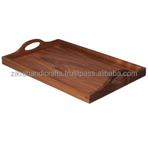 Stylish Indian Made Serving Tray Hand Made Design With Natural Wood Serving Breakfast Acacia Wooden Tray for Dinner Plate Set