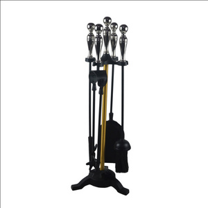 Black Fireplace Tools Sets with Handle Wrought Iron Large Fire Tool Set and Holder Outdoor Fireset Fire Pit Stand