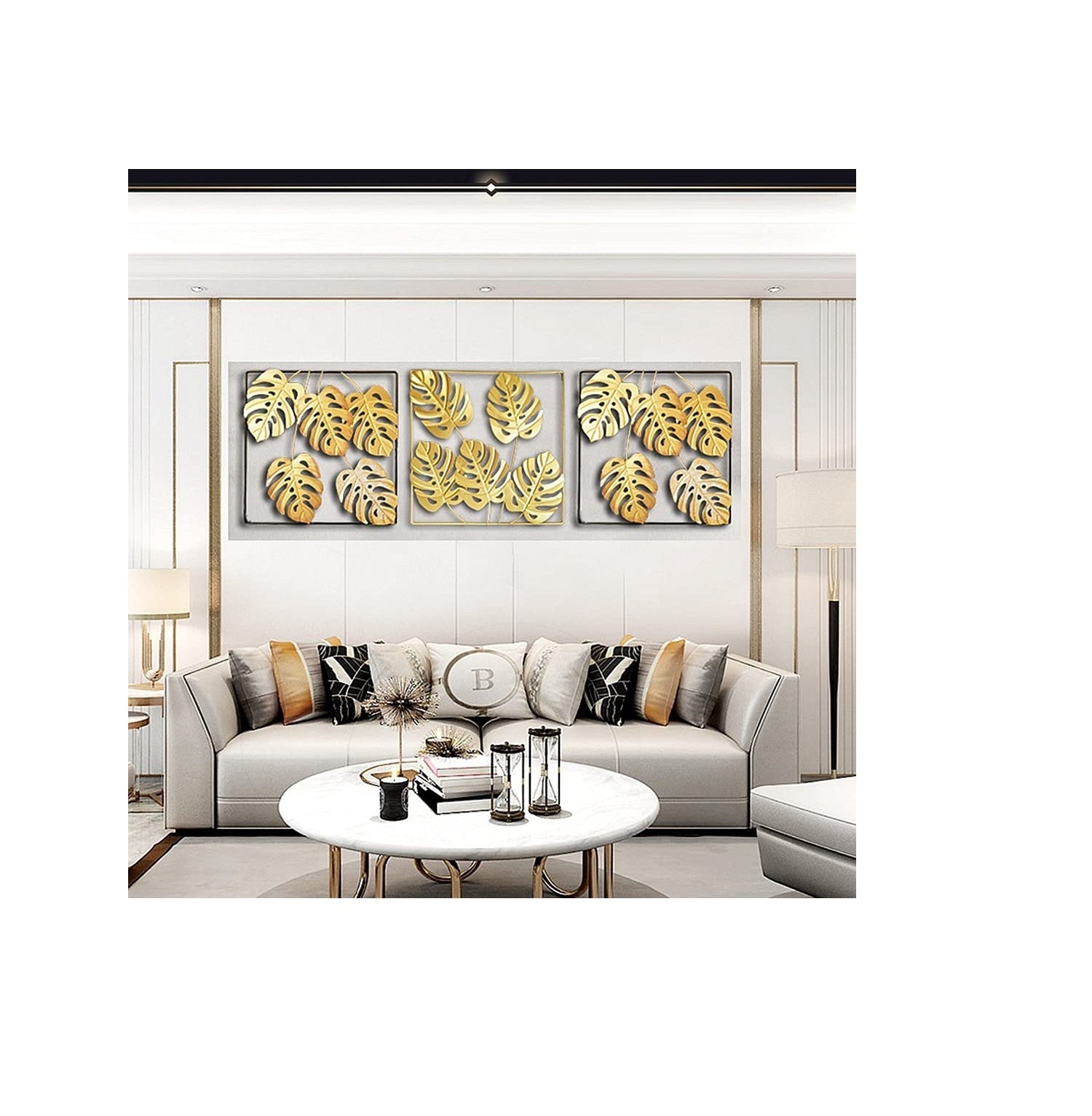 highly decorated classic architecture wall art metal Gold powder coated luxurious interior decor for hotels restaurants bedroom