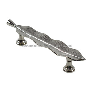 Silver Plated Knob Metal Leaf Design Furniture Drawer Door Handle Antique Style Showcase And Cabinet Handles Metal Pull Handle