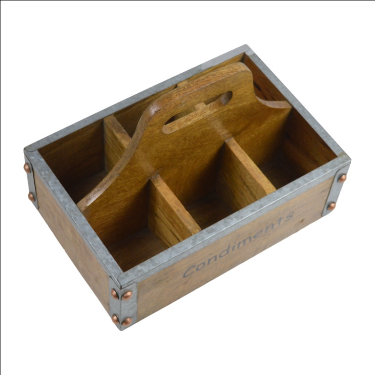 6 Compartment Storage Holder Galvanized And Wooden Material Caddy Multiple Finishing Design Storage Rack At Cheap Price