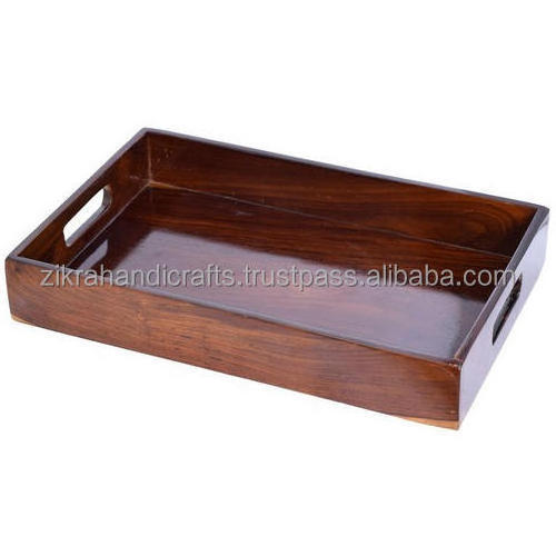 Stylish Indian Made Serving Tray Hand Made Design With Natural Wood Serving Breakfast Acacia Wooden Tray for Dinner Plate Set