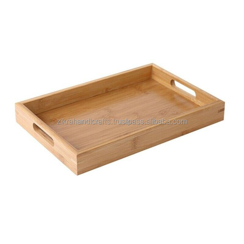 Stylish Indian Made Serving Tray Hand Made Design With Natural Wood Serving Breakfast Acacia Wooden Tray for Dinner Plate Set