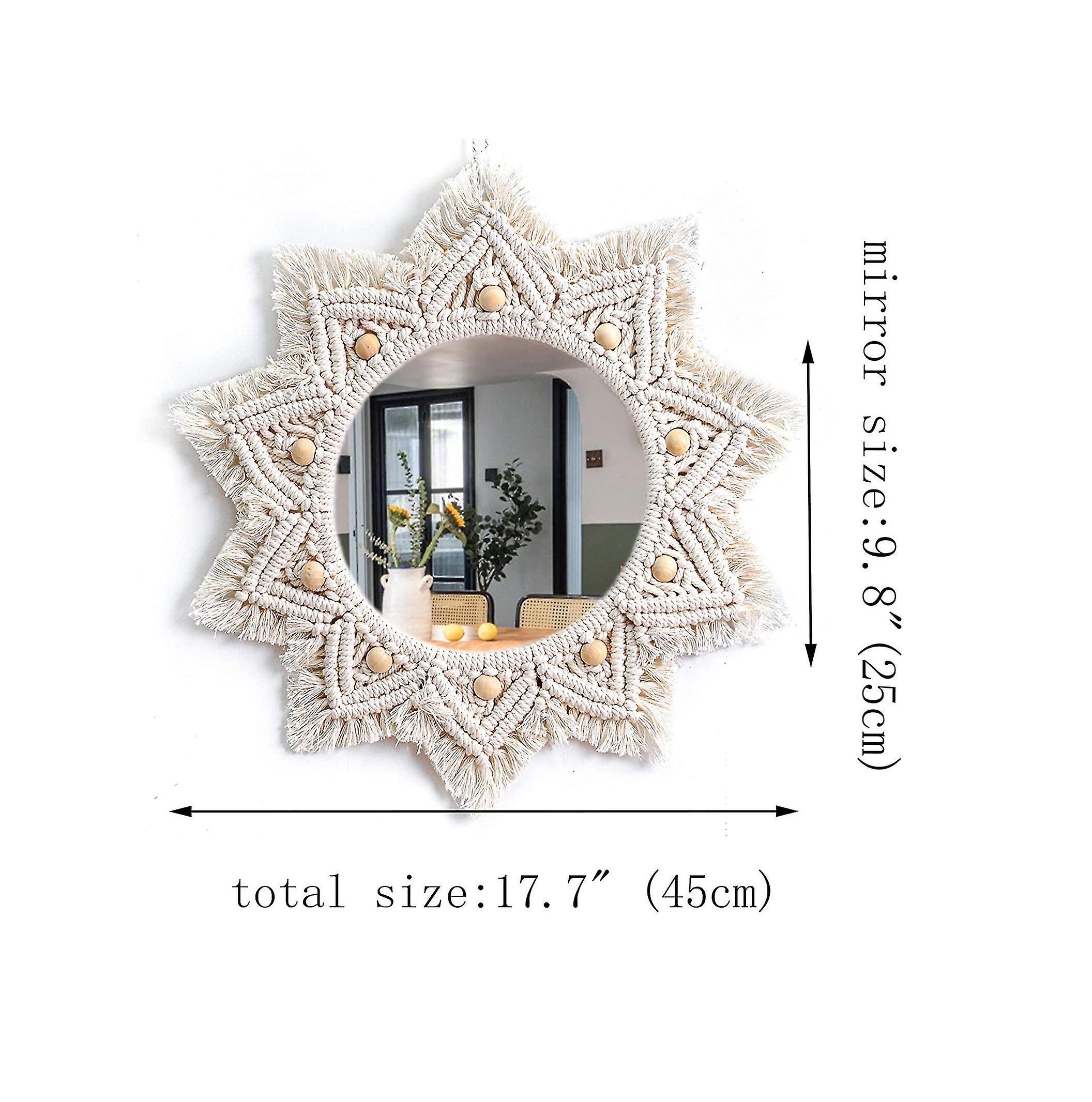 Beautifully Designs Macrame Wall Mounted Mirror With Leaf Most Trending Natural Finishing Christmas Decoration For Living Room