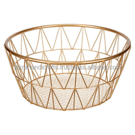 Copper Theme Fruit Basket Service Equipment Fruit Vegetable Storage Racks Display Basket for Supermarket Handmade Iron Metal