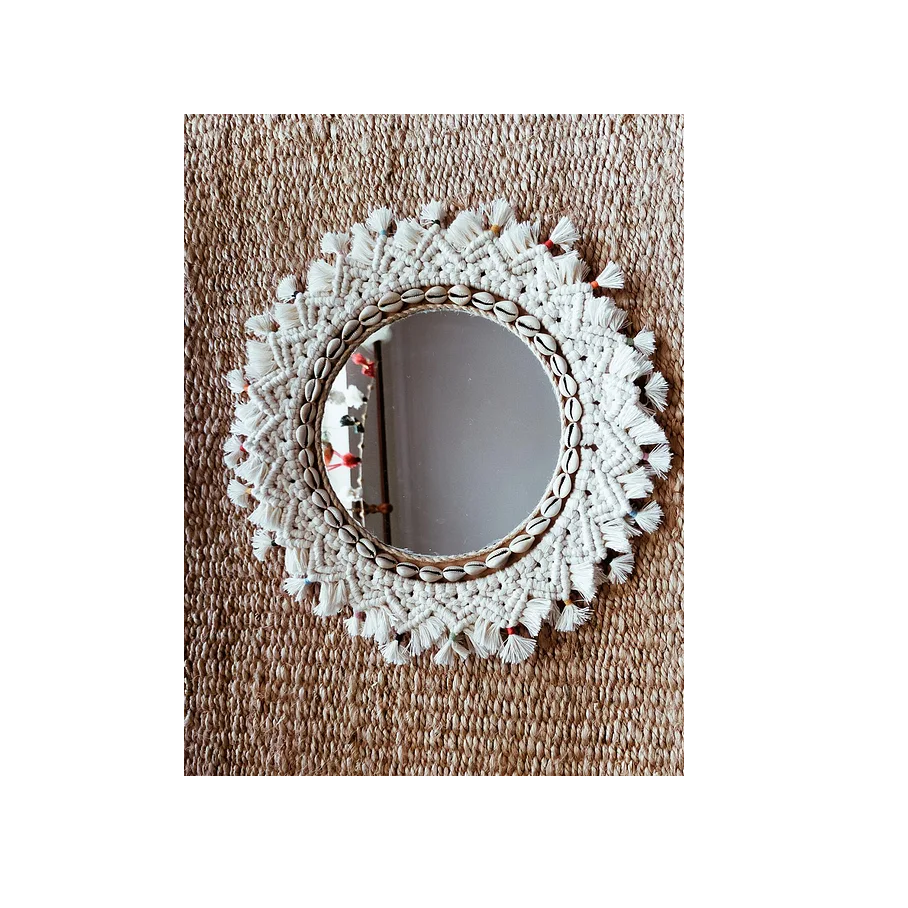 Beautifully Designs Macrame Wall Mounted Mirror With Leaf Most Trending Natural Finishing Christmas Decoration For Living Room