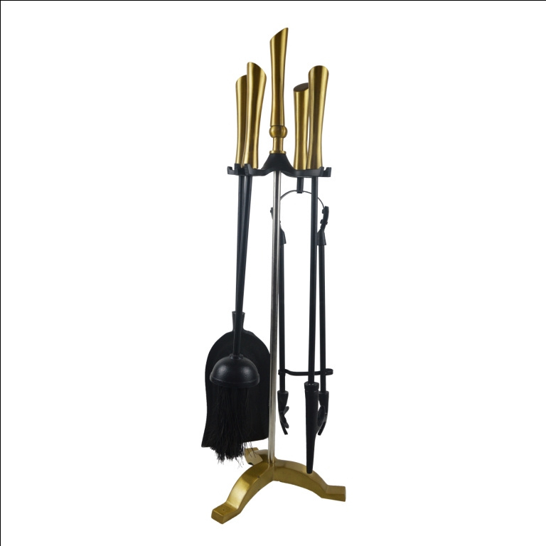 Black Fireplace Tools Sets with Handle Wrought Iron Large Fire Tool Set and Holder Outdoor Fireset Fire Pit Stand