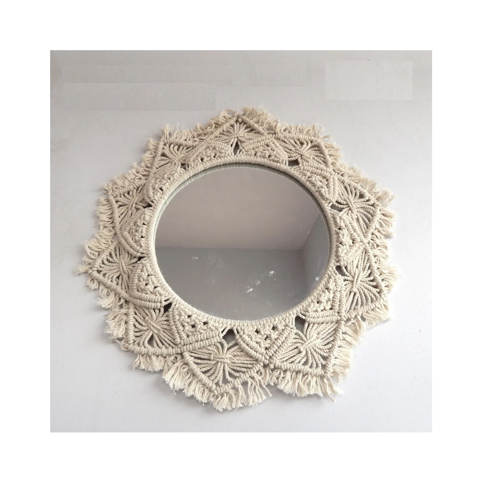 Antique Design Macrame Wall Mirror Creative Design Natural Finishing Christmas Decoration For Decorating Living Room Low Price