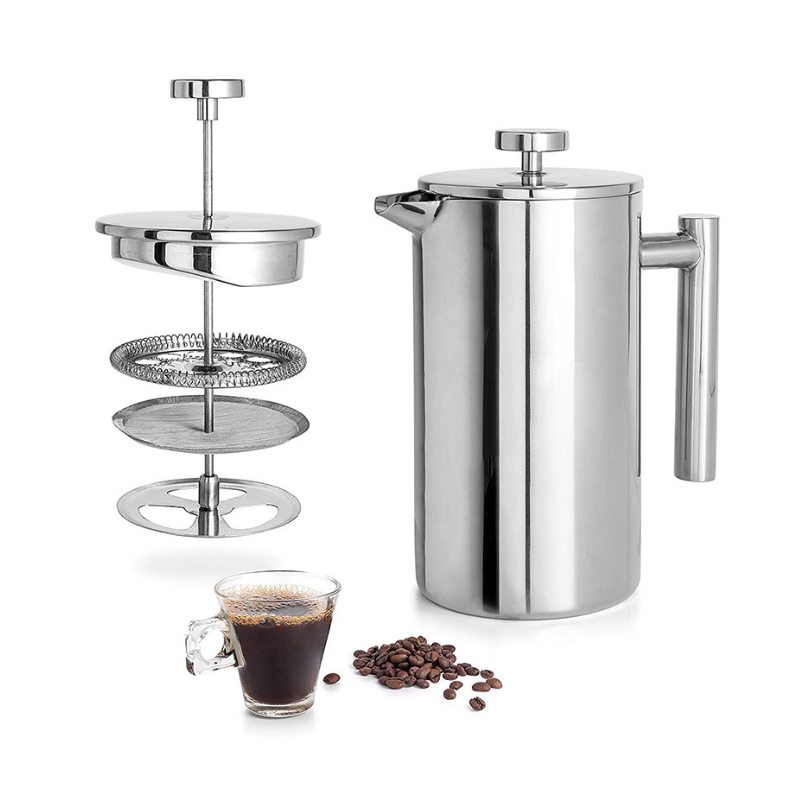 Hot Sale Classic Stainless Steel Double Walls 350ml 800ml 1000ml  Coffee French Press Coffee Maker