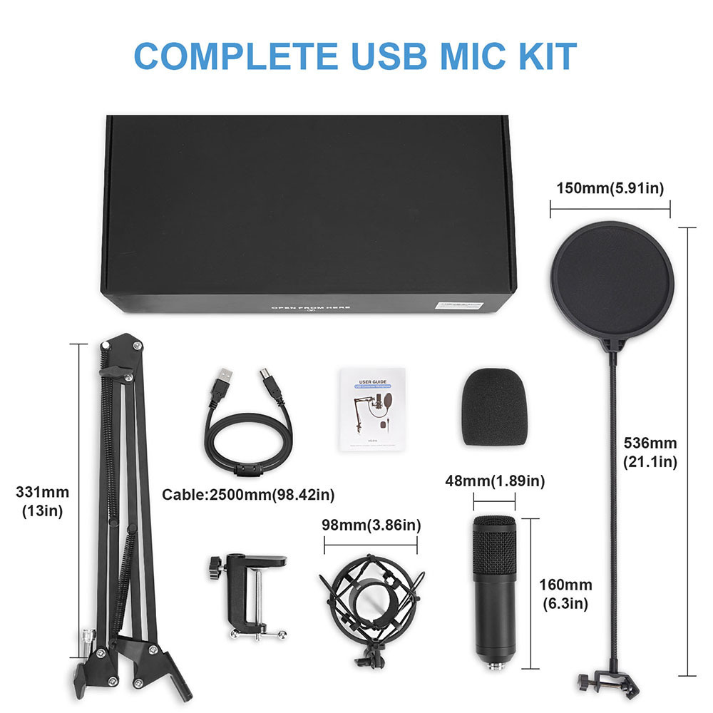 Zimhome Cheap Consumer Electronics Commonly Used Accessories & Parts ZTU12 USB Condenser Recording Studio Microphone Kit