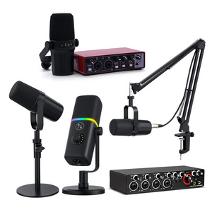 Professional Soundcard Streaming Podcast Recording Studio Equipment Audio Interface Sound Card and Dynamic Microphone