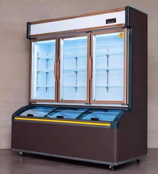 Supermarket Chiller Display Glass Door Vegetable Fruits Display Cooler Commercial Upright Freezer