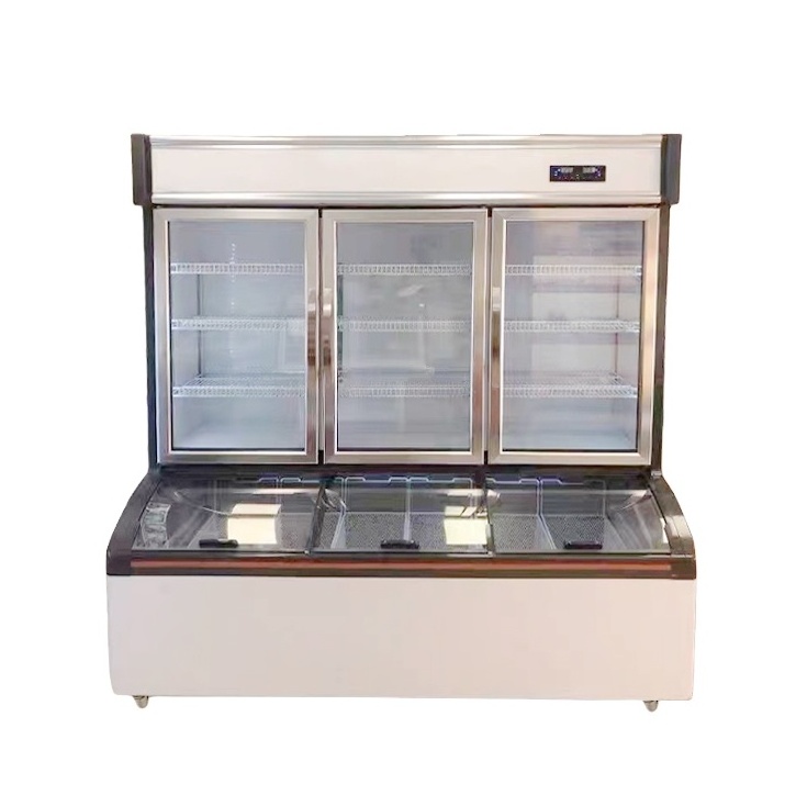 Supermarket Chiller Display Glass Door Vegetable Fruits Display Cooler Commercial Upright Freezer