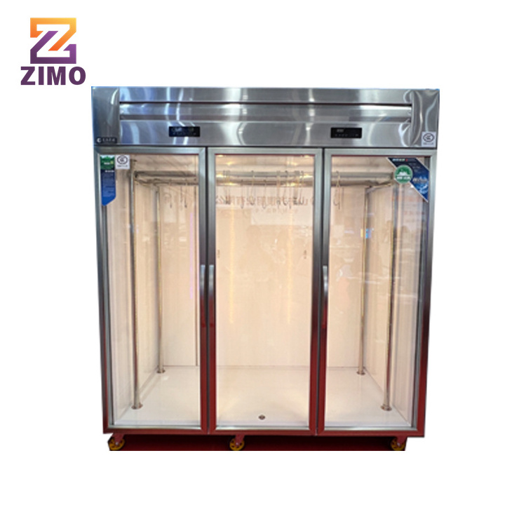 Restaurant Equipment 3 Glass Doors Stainless Steel Commercial Upright Deli Meat Hanging Refrigerator