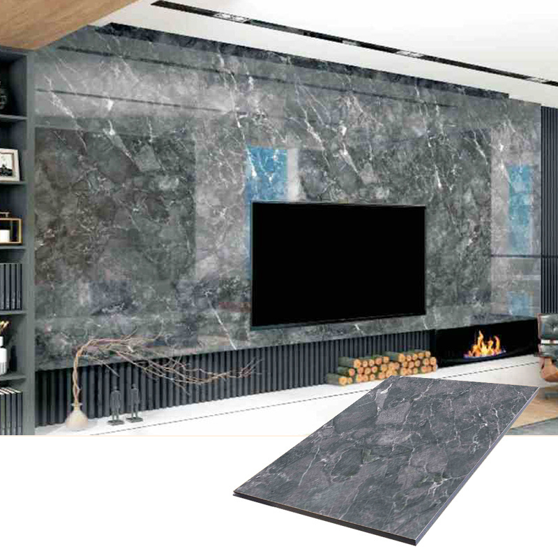 Interior Decoration Composite 2440*1220mm High Glossy Marble Series Carola rock grey WPC Wall Panel