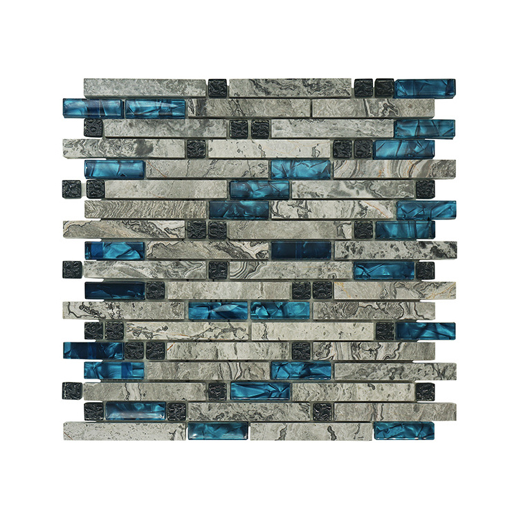 Contemporary Style Blue And Stone Mix Glass Tile For Wall And Floor Decoration